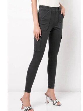 Spanx Stretch Twill Ankle Cargo Pants Womens M Washed Black